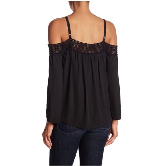 Rebecca Minkoff Sirena Blouse XXS Off Shoulder Black Crochet Luxury Vacation - Picture 6 of 10